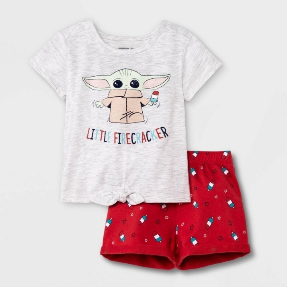 Nwt Star Wars Baby Yoda Firecracker Toddler Girl Set